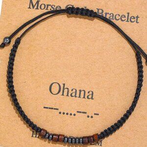 "OHANA" Morse Code Bracelets w/Adjustable String Inspirational Messages